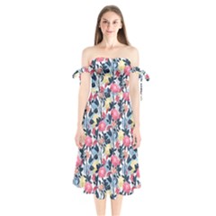 Beautiful floral pattern Shoulder Tie Bardot Midi Dress