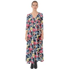 Beautiful floral pattern Button Up Boho Maxi Dress