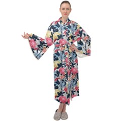 Beautiful floral pattern Maxi Velour Kimono
