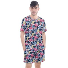 Beautiful floral pattern Men s Mesh Tee and Shorts Set