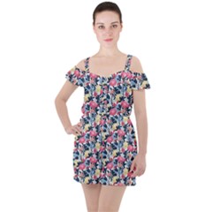 Beautiful floral pattern Ruffle Cut Out Chiffon Playsuit