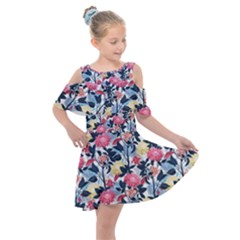 Beautiful floral pattern Kids  Shoulder Cutout Chiffon Dress