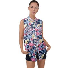 Beautiful floral pattern Sleeveless Chiffon Button Shirt