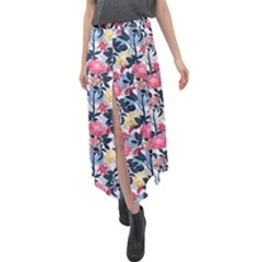 Beautiful floral pattern Velour Split Maxi Skirt