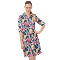 Beautiful floral pattern Long Sleeve Mini Shirt Dress