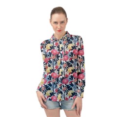 Beautiful floral pattern Long Sleeve Chiffon Shirt