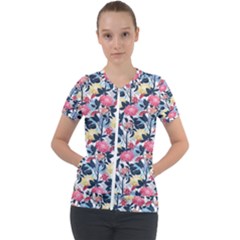 Beautiful floral pattern Short Sleeve Zip Up Jacket