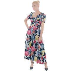 Beautiful floral pattern Button Up Short Sleeve Maxi Dress