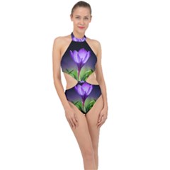 Floral Nature Halter Side Cut Swimsuit by Sparkle