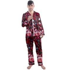Red Floral Men s Long Sleeve Satin Pyjamas Set by Sparkle