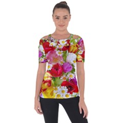 Beautiful Floral Shoulder Cut Out Short Sleeve Top by Sparkle