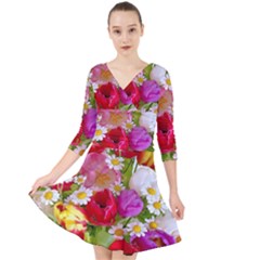Beautiful Floral Quarter Sleeve Front Wrap Dress by Sparkle