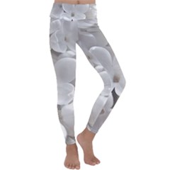 White Floral Kids  Lightweight Velour Classic Yoga Leggings by Sparkle