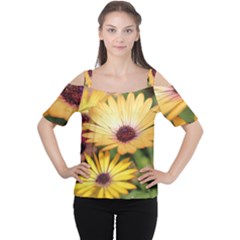 Yellow Flowers Cutout Shoulder Tee