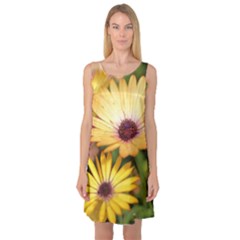 Yellow Flowers Sleeveless Satin Nightdress