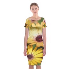 Yellow Flowers Classic Short Sleeve Midi Dress