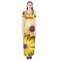 Yellow Flowers Short Sleeve Maxi Dress