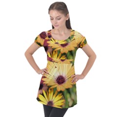 Yellow Flowers Puff Sleeve Tunic Top