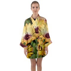Yellow Flowers Long Sleeve Satin Kimono