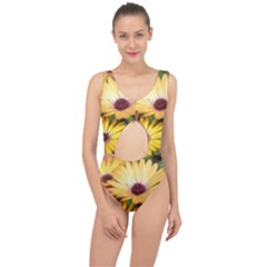 Yellow Flowers Center Cut Out Swimsuit