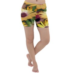 Yellow Flowers Lightweight Velour Yoga Shorts by Sparkle