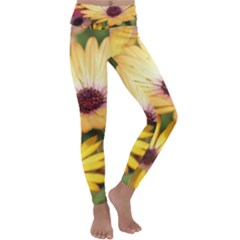 Yellow Flowers Kids  Lightweight Velour Classic Yoga Leggings by Sparkle