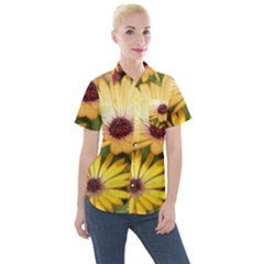 Yellow Flowers Women s Short Sleeve Pocket Shirt