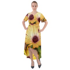 Yellow Flowers Front Wrap High Low Dress