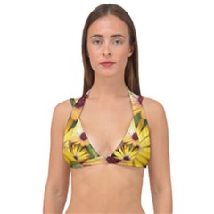 Yellow Flowers Double Strap Halter Bikini Top