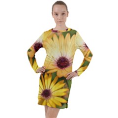 Yellow Flowers Long Sleeve Hoodie Dress