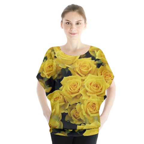 Yellow Roses Batwing Chiffon Blouse by Sparkle