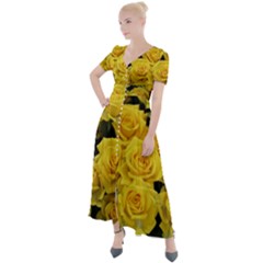 Yellow Roses Button Up Short Sleeve Maxi Dress