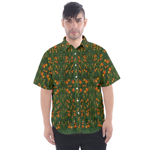 Sakura Tulips Giving Fruit In The Festive Temple Forest Men s Short Sleeve Shirt by pepitasart