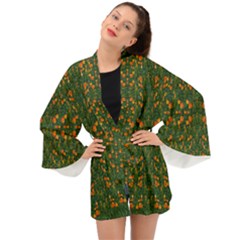 Sakura Tulips Giving Fruit In The Festive Temple Forest Long Sleeve Kimono by pepitasart