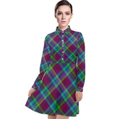 Purple, Green Tartan, Retro Buffalo Plaid Pattern, Classic Tiled Theme Long Sleeve Chiffon Shirt Dress by Casemiro