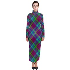 Purple, Green Tartan, Retro Buffalo Plaid Pattern, Classic Tiled Theme Turtleneck Maxi Dress by Casemiro