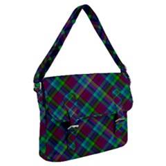 Purple, Green Tartan, Retro Buffalo Plaid Pattern, Classic Tiled Theme Buckle Messenger Bag by Casemiro