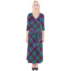 Purple, Green Tartan, Retro Buffalo Plaid Pattern, Classic Tiled Theme Quarter Sleeve Wrap Maxi Dress by Casemiro