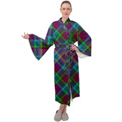 Purple, Green Tartan, Retro Buffalo Plaid Pattern, Classic Tiled Theme Maxi Velour Kimono by Casemiro