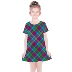 Purple, Green Tartan, Retro Buffalo Plaid Pattern, Classic Tiled Theme Kids  Simple Cotton Dress by Casemiro