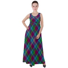 Purple, Green Tartan, Retro Buffalo Plaid Pattern, Classic Tiled Theme Empire Waist Velour Maxi Dress by Casemiro