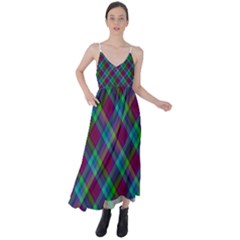Purple, Green Tartan, Retro Buffalo Plaid Pattern, Classic Tiled Theme Tie Back Maxi Dress by Casemiro