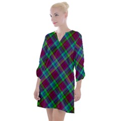 Purple, Green Tartan, Retro Buffalo Plaid Pattern, Classic Tiled Theme Open Neck Shift Dress by Casemiro