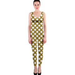 Gold Polka Dots Patterm, Retro Style Dotted Pattern, Classic White Circles One Piece Catsuit by Casemiro