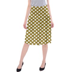 Gold Polka Dots Patterm, Retro Style Dotted Pattern, Classic White Circles Midi Beach Skirt by Casemiro