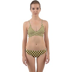 Gold Polka Dots Patterm, Retro Style Dotted Pattern, Classic White Circles Wrap Around Bikini Set by Casemiro