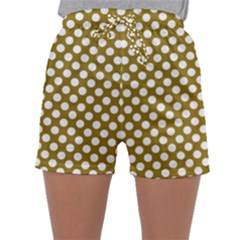 Gold Polka Dots Patterm, Retro Style Dotted Pattern, Classic White Circles Sleepwear Shorts by Casemiro