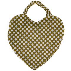 Gold Polka Dots Patterm, Retro Style Dotted Pattern, Classic White Circles Giant Heart Shaped Tote by Casemiro