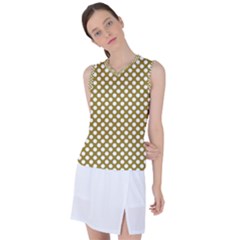 Gold Polka Dots Patterm, Retro Style Dotted Pattern, Classic White Circles Women s Sleeveless Sports Top by Casemiro