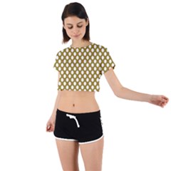 Gold Polka Dots Patterm, Retro Style Dotted Pattern, Classic White Circles Tie Back Short Sleeve Crop Tee by Casemiro